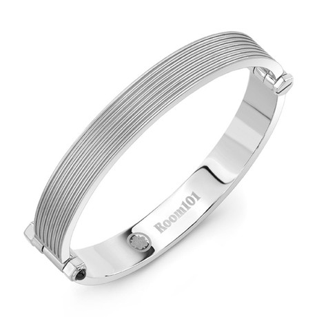 Flat Striped Bangle Bracelet // Silver (7")