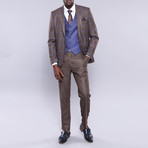 Alfred Slim Fit Plaid 3-Piece Brown Vested Suit // Brown (Euro: 52)