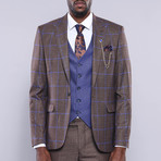 Alfred Slim Fit Plaid 3-Piece Brown Vested Suit // Brown (Euro: 52)