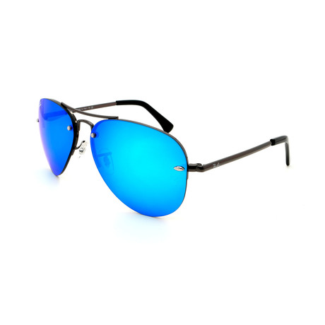 Unisex Rimless Aviator Sunglasses // Black + Blue