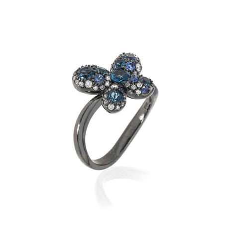Crivelli 18k White Gold Diamond + Blue Topaz Ring // Ring Size: 6.75