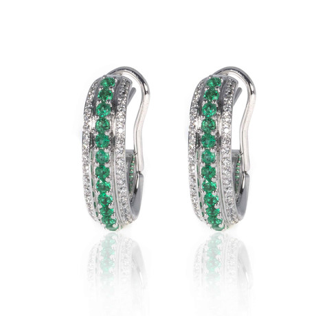 Crivelli 18k White Gold Diamond + Emerald Earrings