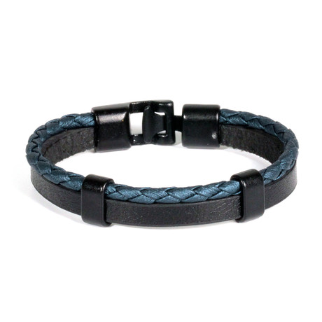 Braided Leather Bracelet // Blue + Black