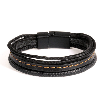 Four Strap Leather Bracelet // Black + Yellow