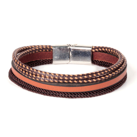 Four Strap Leather Bracelet // Black + Salmon