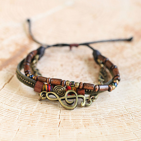 Leather Bracelet + Wood Beads // Brown