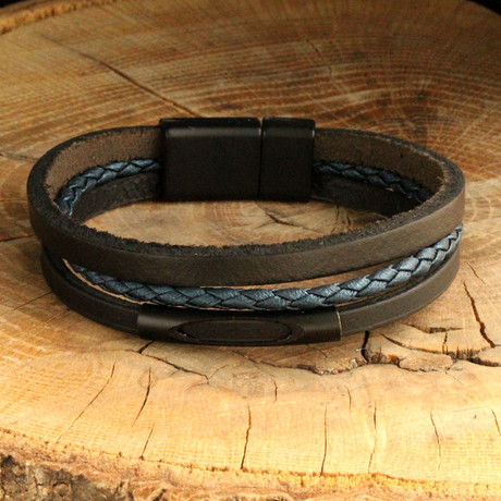 Three Strap Leather Bracelet // Matte Black