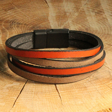 Four Strap Leather Bracelet // Orange