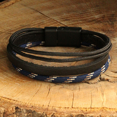 Four Strap Leather Bracelet // Black + Navy