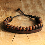 Wood Beads + Leather Bracelet // Dark Brown