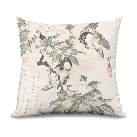 Throw Pillow // Marsh-Tits And Crab-Apple Flowers (16"L x 16"W)