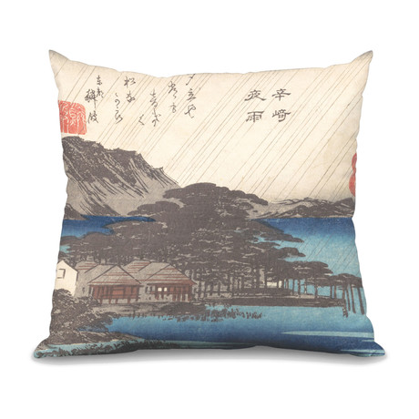 Throw Pillow // Rain At Karasaki Pine Tree (16"L x 16"W)