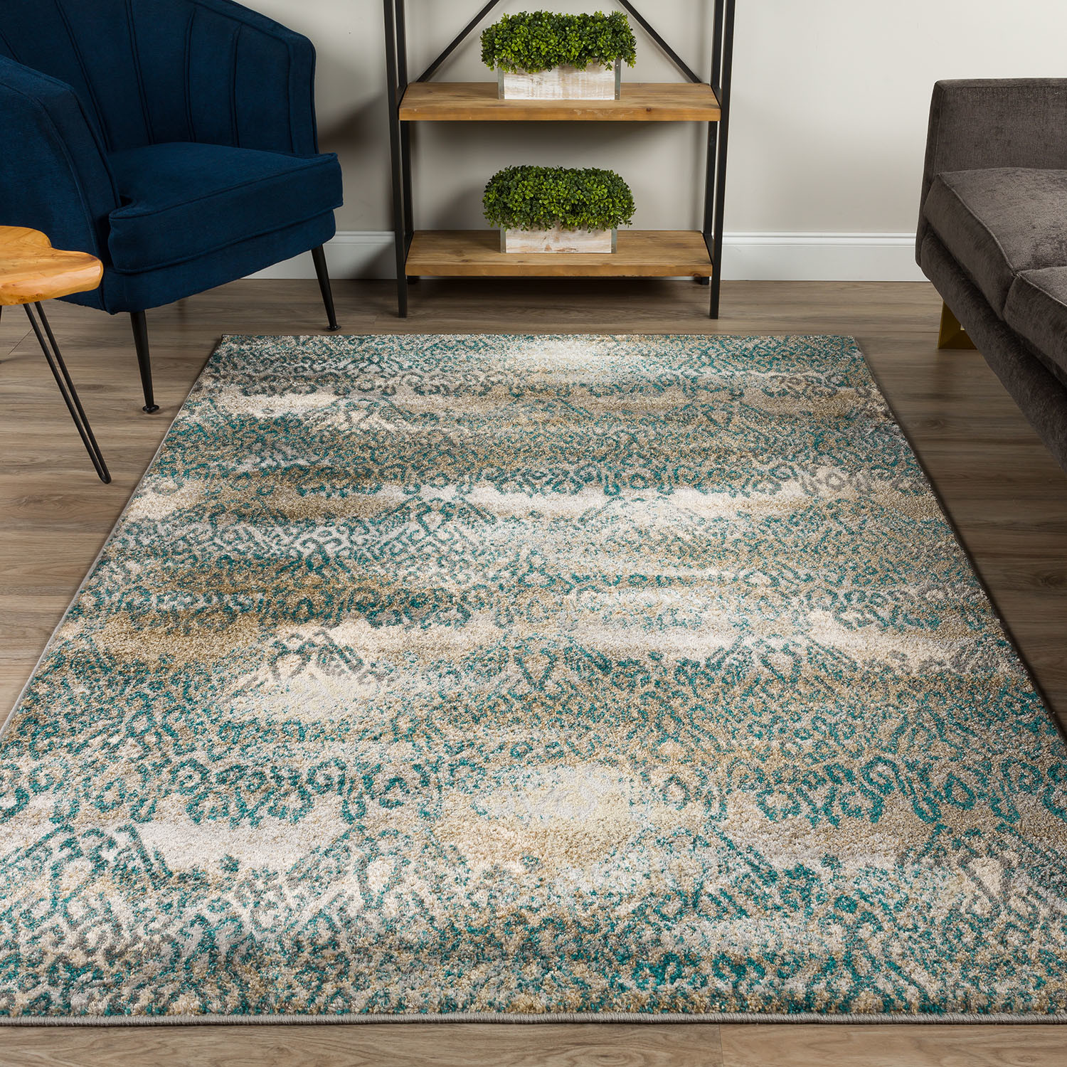 Modern Damask Area Rug // Blue // 10' x 13' - Addison Rugs - Touch of ...
