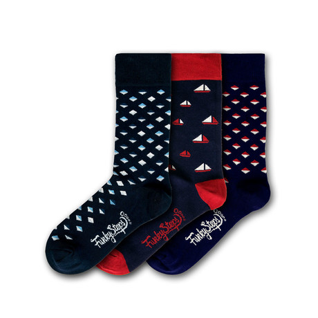 Men's Regular Socks Bundle I // Navy + Red // Pack of 3