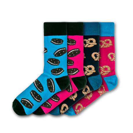 Men's Snacks Regular Socks Bundle // Black + Blue + Pink // Pack of 4