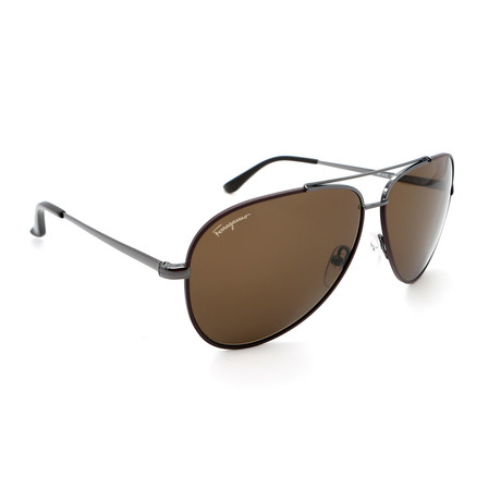 Salvatore Ferragamo Unisex SF131S-067 Aviator Sunglasses // Shiny Gunmetal + Dark Brown