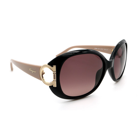 Women's Square Sunglasses // Black + Taupe Gold Logo