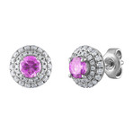 Estate 18k White Gold Diamond + Pink Sapphire Earrings // Pre-Owned
