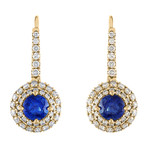 Estate 18k Yellow Gold Diamond + Blue Sapphire Drop Earrings // Pre-Owned