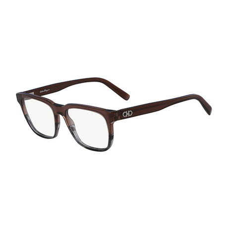 Ferragamo // Men's Rectangle Optical Frames // Striped Brown + Gray