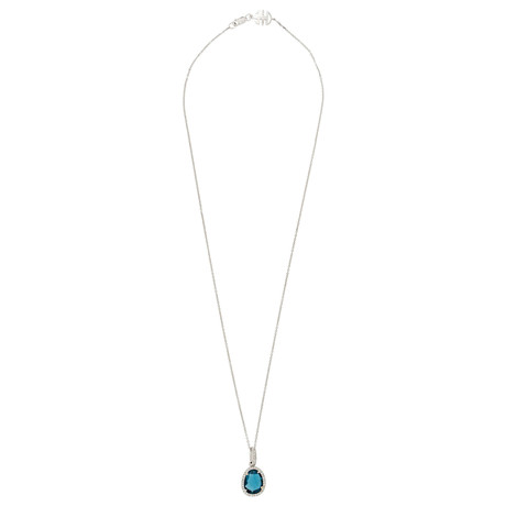 Mimi Milano 18k White Gold Diamond + London Blue Topaz Pendant Necklace II