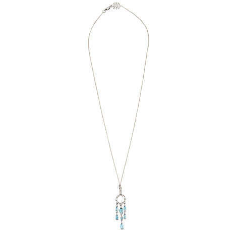 Mimi Milano 18k White Gold London Blue Topaz + Diamond Pendant Necklace