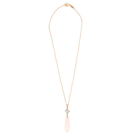 Mimi Milano 18k Rose Gold Rock Crystal + Pink Quartz Pendant Necklace
