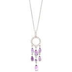 Mimi Milano 18k White Gold Amethyst + Diamond Pendant Necklace I