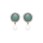 Mimi Milano 18k Two-Tone Gold Aquamarine Diamond + White Freshwater Pearl Earrings