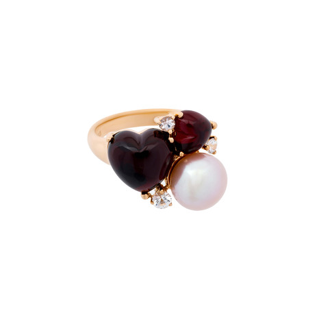 Mimi Milano 18k Rose Gold Garnet Sapphire + Violet Cultured Freshwater Pearl Ring // Ring Size: 7
