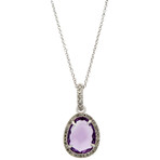 Mimi Milano 18k White Gold Diamond + Amethyst Pendant Necklace I