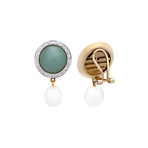 Mimi Milano 18k Two-Tone Gold Aquamarine Diamond + White Freshwater Pearl Earrings