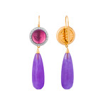 Mimi Milano 18k Two-Tone Gold Amethyst Lavender Jade + Diamond Earrings