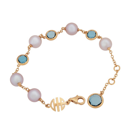 Mimi Milano 18k Rose Gold London Blue Topaz + Violet Cultured Freshwater Pearl Bracelet