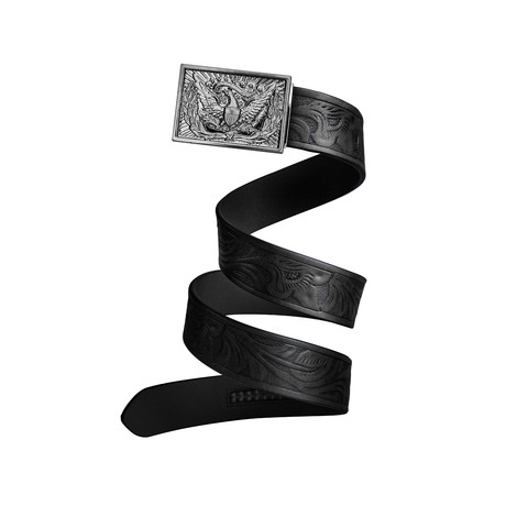 Western Eagle Mission Belt // Silver Buckle + Black Leather (Small)
