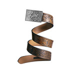 Western Cowboy Mission Belt // Silver Buckle + Light Brown Leather (Small)