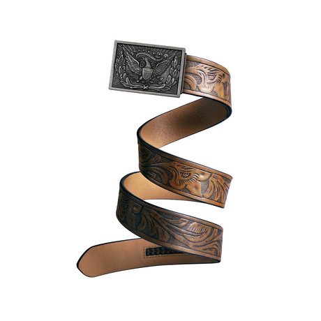 Western Eagle Mission Belt // Iron Buckle + Light Brown Leather (Small)