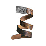 Western Eagle Mission Belt // Silver Buckle + Light Brown Leather (Small)