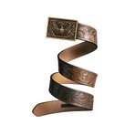 Western Eagle Mission Belt // Bronze Buckle + Light Brown Leather (Small)
