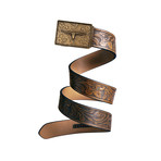 Western Bull Mission Belt // Bronze Buckle + Light Brown Leather (Small)