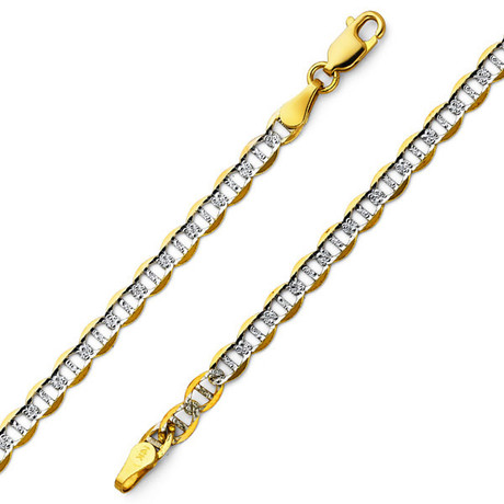 Solid 10K Two-Tone Yellow White Gold Mariner Pave Chain Necklace // 6.0mm