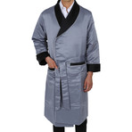 Long Heavyweight Satin Robe // Silver + Black (XL)