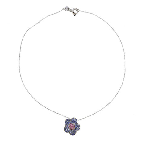 Pasquale Bruni 18k White Gold Sapphire Flower Pendant Necklace