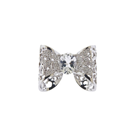 Pasquale Bruni 18k White Gold Diamond + Topaz Bow Ring // Ring Size: 6.25