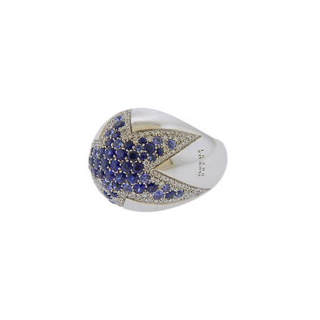 Pasquale Bruni 18k White Gold Diamond + Sapphire Dome Ring // Ring Size: 7
