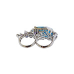 Stephen Webster 18k White Gold Struck Turquoise + Tanzanite Two Finger Ring // Ring Size: 6