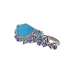 Stephen Webster 18k White Gold Struck Turquoise + Tanzanite Two Finger Ring // Ring Size: 6