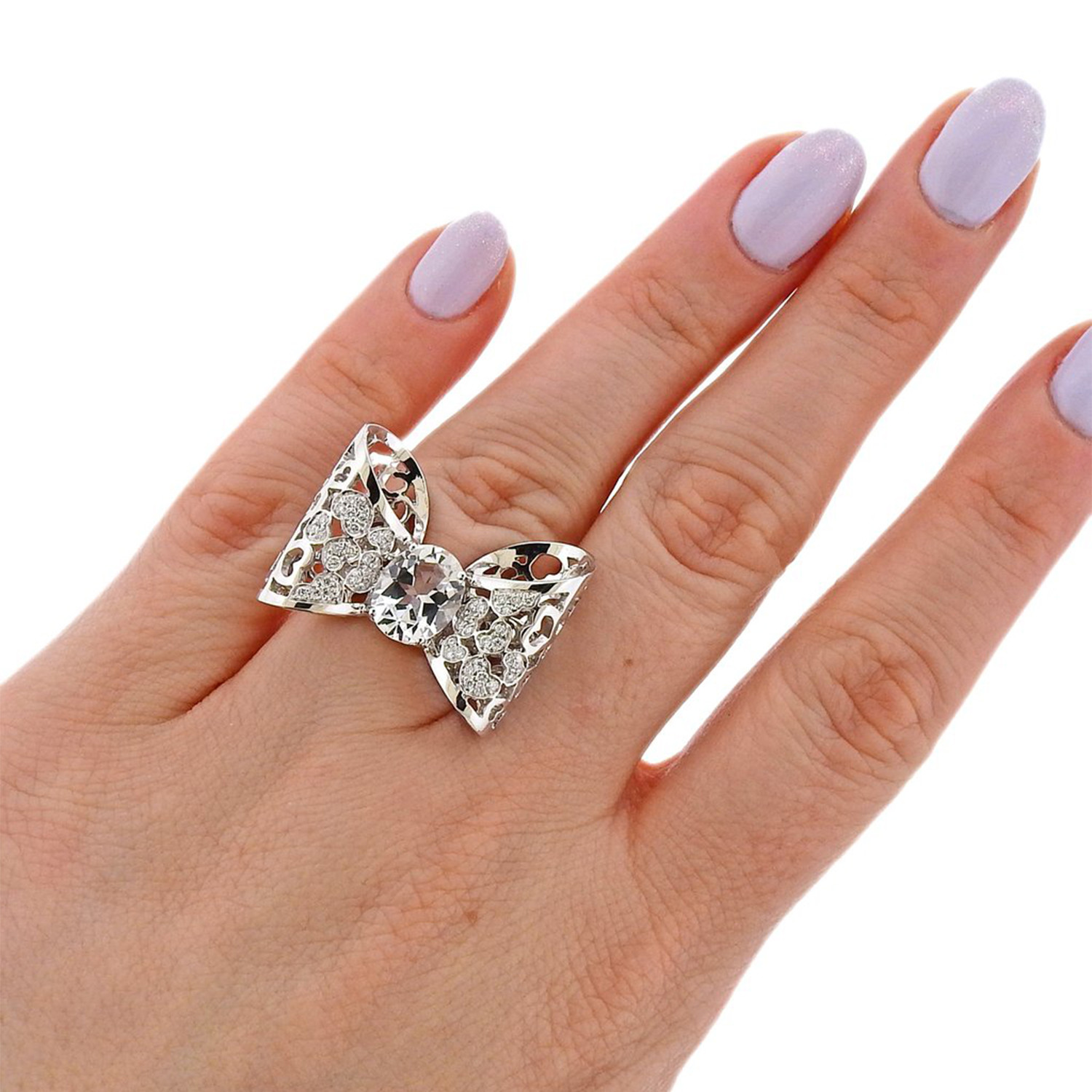 Pasquale Bruni 18k White Gold Diamond + Topaz Bow Ring // Ring Size: 6. ...