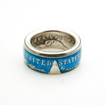 Powder Coated Morgan Silver Dollar Coin Ring // Blue (Size 8)
