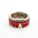Powder Coated Morgan Silver Dollar Coin Ring // Red (Size 8)